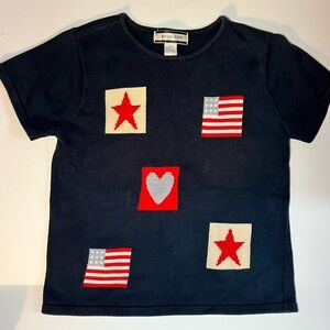 Vintage Crystal Kobe Navy Patriotic Patchwork Knit Sweater Womens sz Large